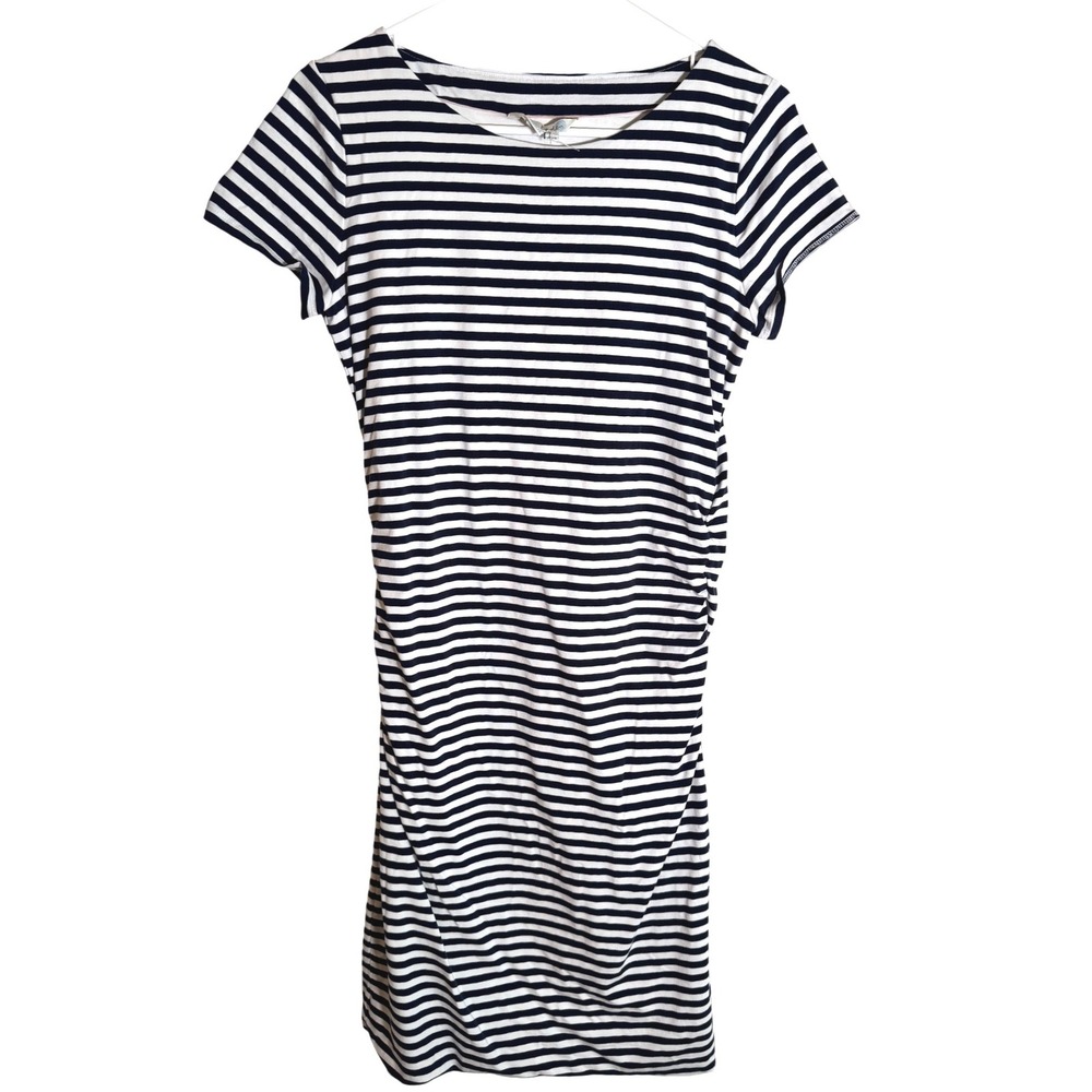 Boden Womens Short Sleeve Navy White Striped Ruched Side T-Shirt Dress US 10R